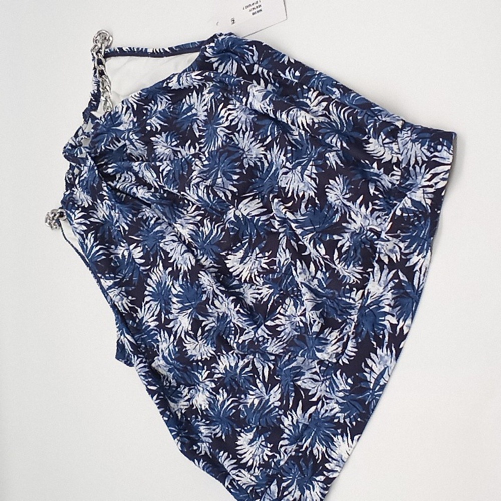 MICHAEL Michael Kors Blouson High Neck Tankini Swimâ Top Blue Palm Mix XS